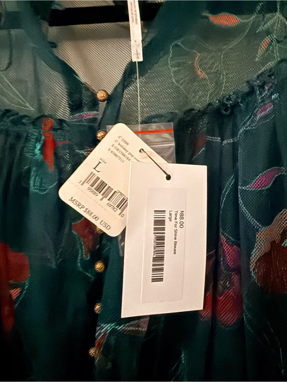 Free People Sheer Floral Dark Teal Long-Sleeve Blouse
